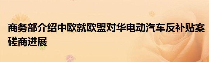商务部介绍中欧就欧盟对华电动汽车反补贴案磋商进展