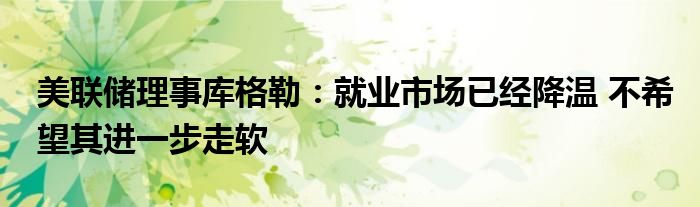 美联储理事库格勒:就业市场已经降温 不希望其进一步走软