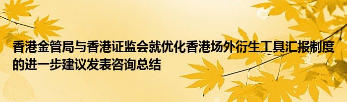 香港金管局与香港证监会就优化香港场外衍生工具汇报制度的进一步建议发表咨询总结