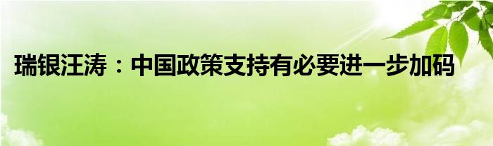 瑞银汪涛:中国政策支持有必要进一步加码