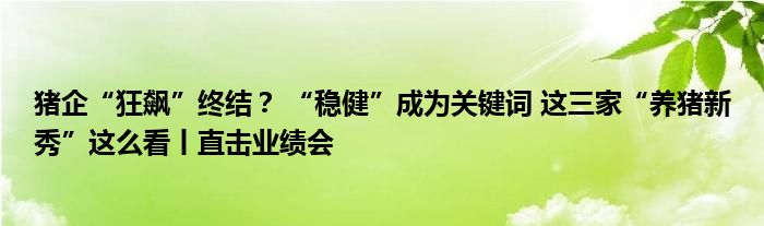 猪企“狂飙”终结? “稳健”成为关键词 这三家“养猪新秀”这么看丨直击业绩会