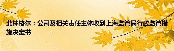 菲林格尔:公司及相关责任主体收到上海监管局行政监管措施决定书