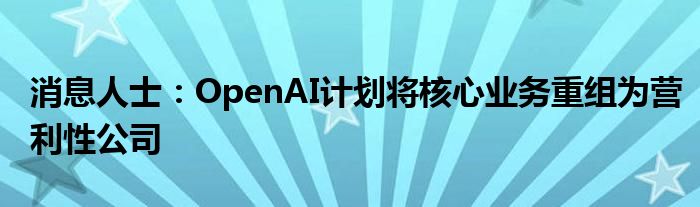 消息人士:OpenAI计划将核心业务重组为营利性公司