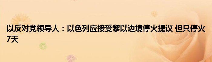 以反对党领导人:以色列应接受黎以边境停火提议 但只停火7天
