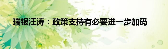 瑞银汪涛:政策支持有必要进一步加码