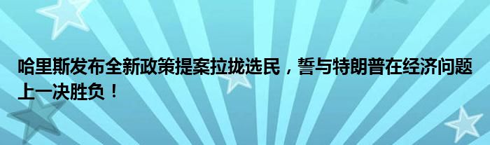 哈里斯发布全新政策提案拉拢选民,誓与特朗普在经济问题上一决胜负!