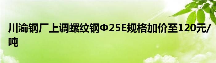 川渝钢厂上调螺纹钢Ф25E规格加价至120元/吨