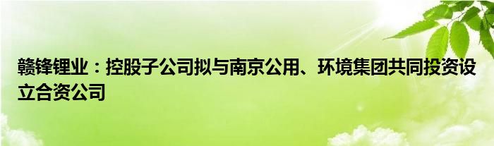 赣锋锂业:控股子公司拟与南京公用、环境集团共同投资设立合资公司
