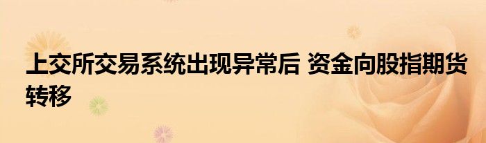 上交所交易系统出现异常后 资金向股指期货转移