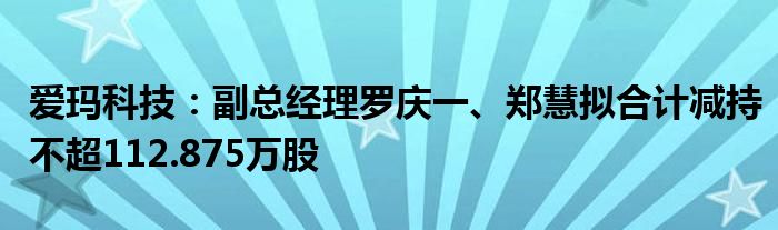 爱玛科技:副总经理罗庆一、郑慧拟合计减持不超112.875万股
