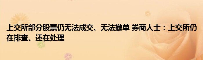 上交所部分股票仍无法成交、无法撤单 券商人士:上交所仍在排查、还在处理