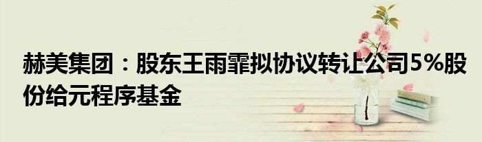 赫美集团:股东王雨霏拟协议转让公司5%股份给元程序基金