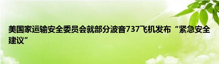 美国家运输安全委员会就部分波音737飞机发布“紧急安全建议”