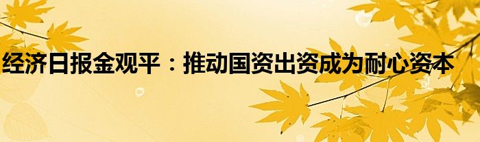 经济日报金观平:推动国资出资成为耐心资本