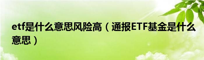 etf是什么意思风险高(通报ETF基金是什么意思)