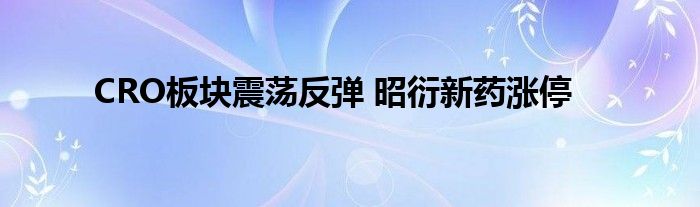 CRO板块震荡反弹 昭衍新药涨停