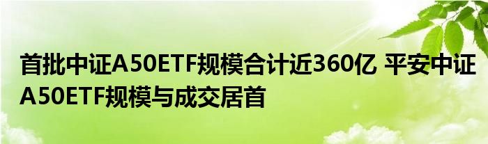 首批中证A50ETF规模合计近360亿 平安中证A50ETF规模与成交居首