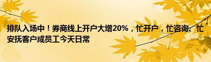 排队入场中!券商线上开户大增20%,忙开户,忙咨询、忙安抚客户成员工今天日常