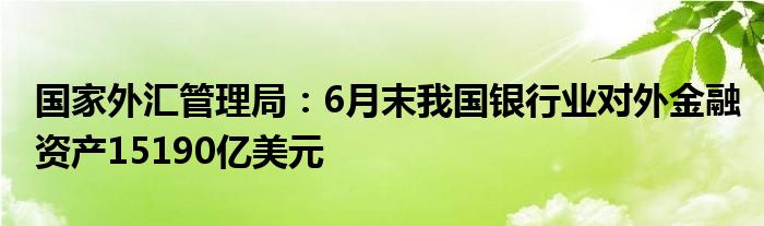 国家外汇管理局:6月末我国银行业对外金融资产15190亿美元