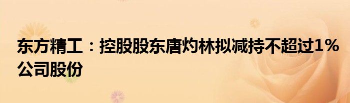 东方精工：控股股东唐灼林拟减持不超过1%公司股份