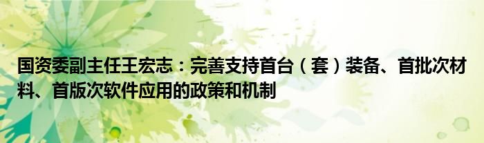 国资委副主任王宏志:完善支持首台(套)装备、首批次材料、首版次软件应用的政策和机制