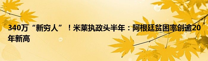 340万“新穷人”!米莱执政头半年:阿根廷贫困率创逾20年新高