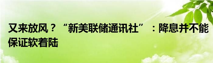 又来放风?“新美联储通讯社”:降息并不能保证软着陆