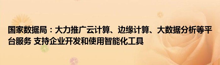 国家数据局:大力推广云计算、边缘计算、大数据分析等平台服务 支持企业开发和使用智能化工具