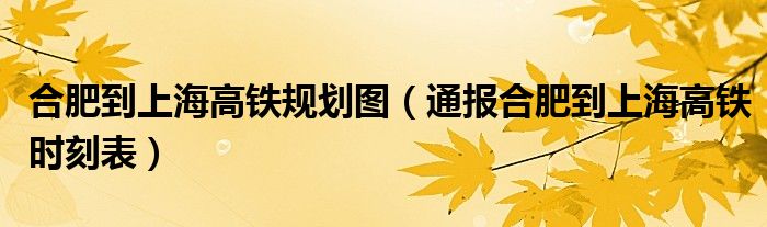 合肥到上海高铁规划图(通报合肥到上海高铁时刻表)