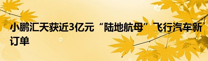 小鹏汇天获近3亿元“陆地航母”飞行汽车新订单