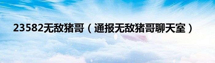 23582无敌猪哥(通报无敌猪哥聊天室)