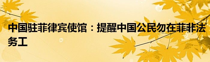 中国驻菲律宾使馆:提醒中国公民勿在菲非法务工
