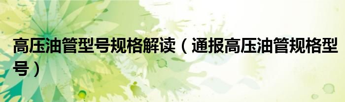 高压油管型号规格解读(通报高压油管规格型号)