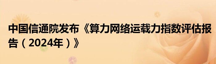 中国信通院发布《算力网络运载力指数评估报告(2024年)》