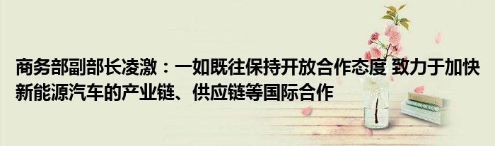商务部副部长凌激:一如既往保持开放合作态度 致力于加快新能源汽车的产业链、供应链等国际合作