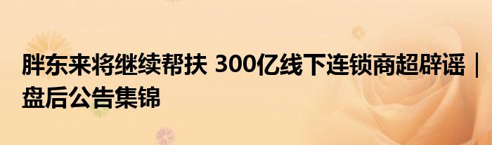 胖东来将继续帮扶 300亿线下连锁商超辟谣|盘后公告集锦