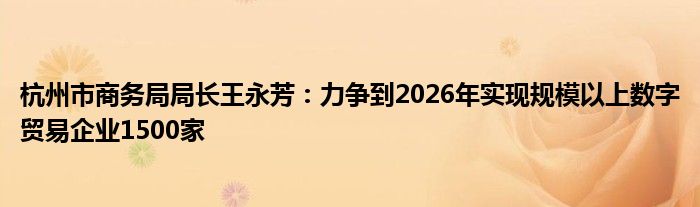 杭州市商务局局长王永芳:力争到2026年实现规模以上数字贸易企业1500家