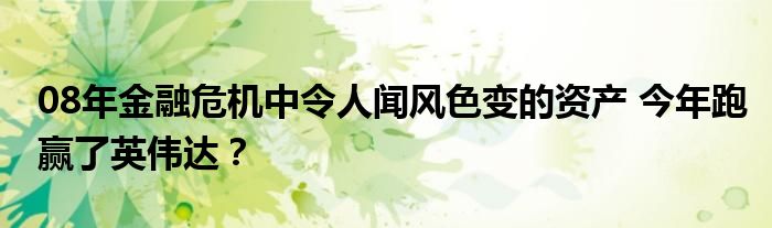 08年金融危机中令人闻风色变的资产 今年跑赢了英伟达?