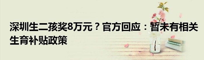 深圳生二孩奖8万元?官方回应:暂未有相关生育补贴政策