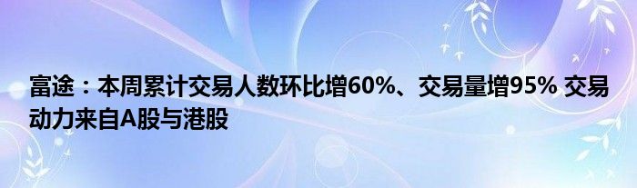 富途:本周累计交易人数环比增60%、交易量增95% 交易动力来自A股与港股