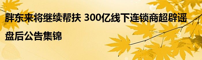 胖东来将继续帮扶 300亿线下连锁商超辟谣|盘后公告集锦