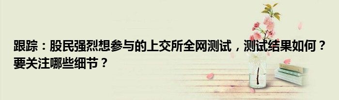 跟踪:股民强烈想参与的上交所全网测试,测试结果如何?要关注哪些细节?
