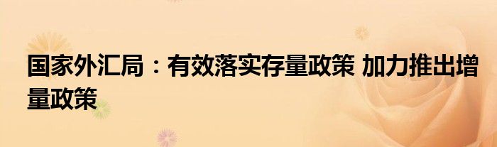 国家外汇局:有效落实存量政策 加力推出增量政策