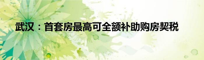武汉:首套房最高可全额补助购房契税