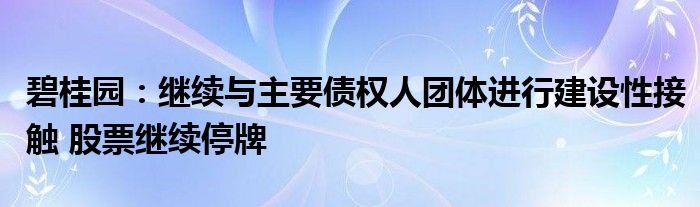 碧桂园:继续与主要债权人团体进行建设性接触 股票继续停牌