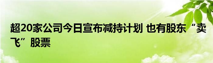 超20家公司今日宣布减持计划 也有股东“卖飞”股票
