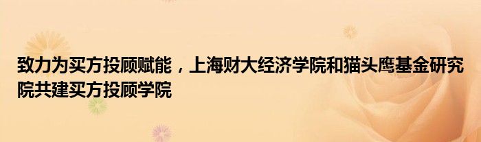 致力为买方投顾赋能,上海财大经济学院和猫头鹰基金研究院共建买方投顾学院