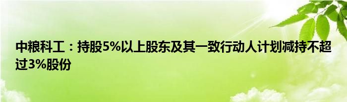 中粮科工:持股5%以上股东及其一致行动人计划减持不超过3%股份