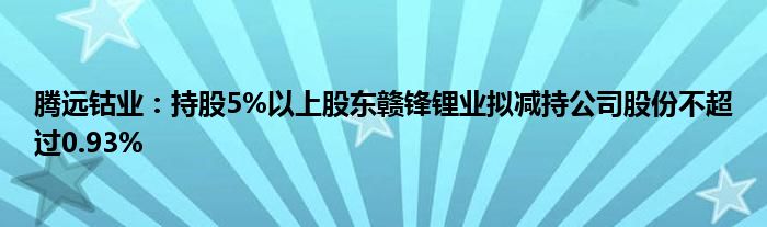 腾远钴业:持股5%以上股东赣锋锂业拟减持公司股份不超过0.93%