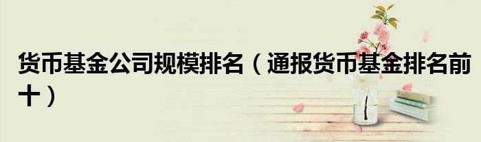 货币基金公司规模排名(通报货币基金排名前十)
